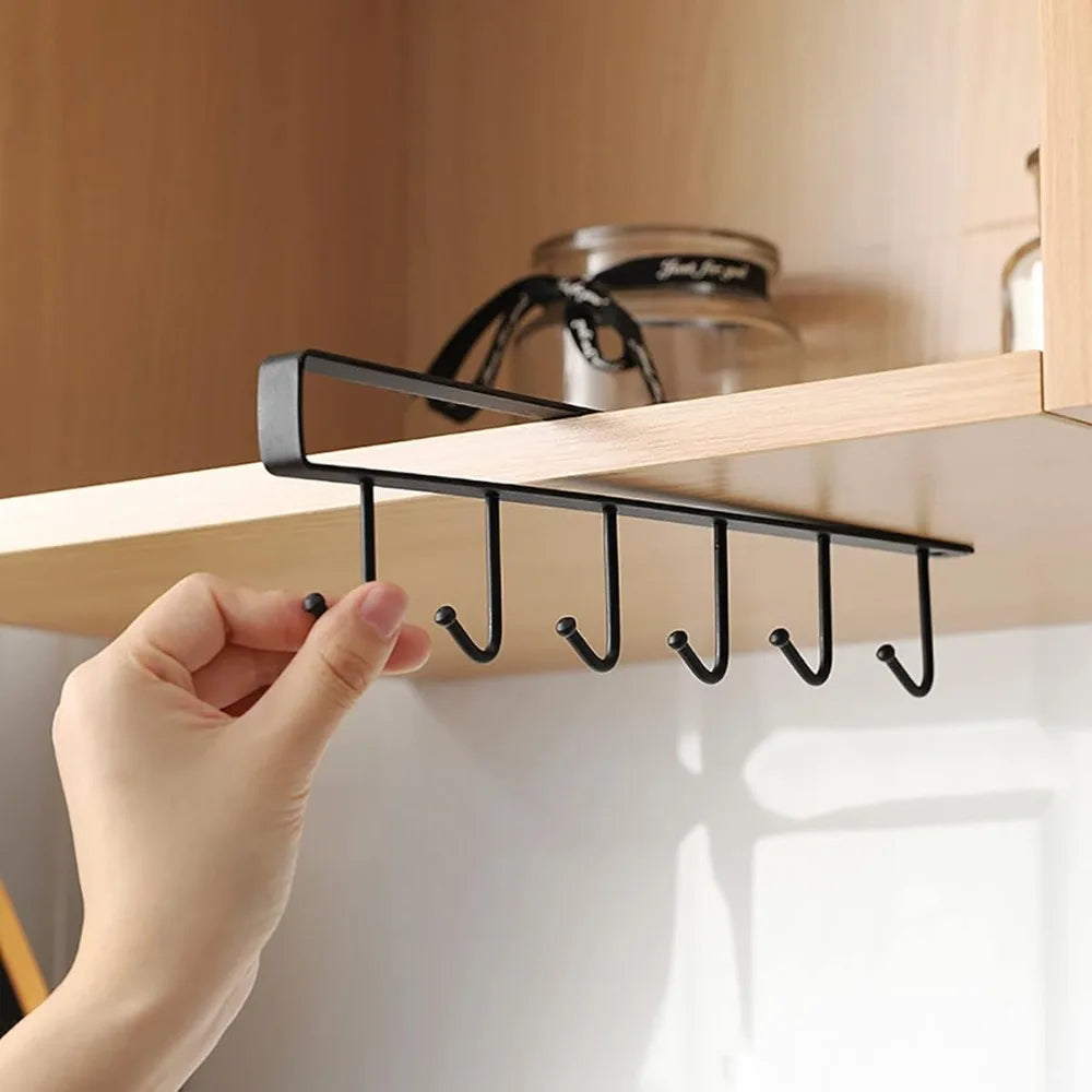 6-Hook Under Cabinet Storage Rack for Kitchen and Closet Organization