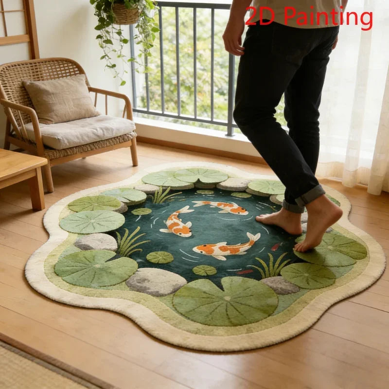 Round Non-Slip Koi Fish Pattern Plush Rug