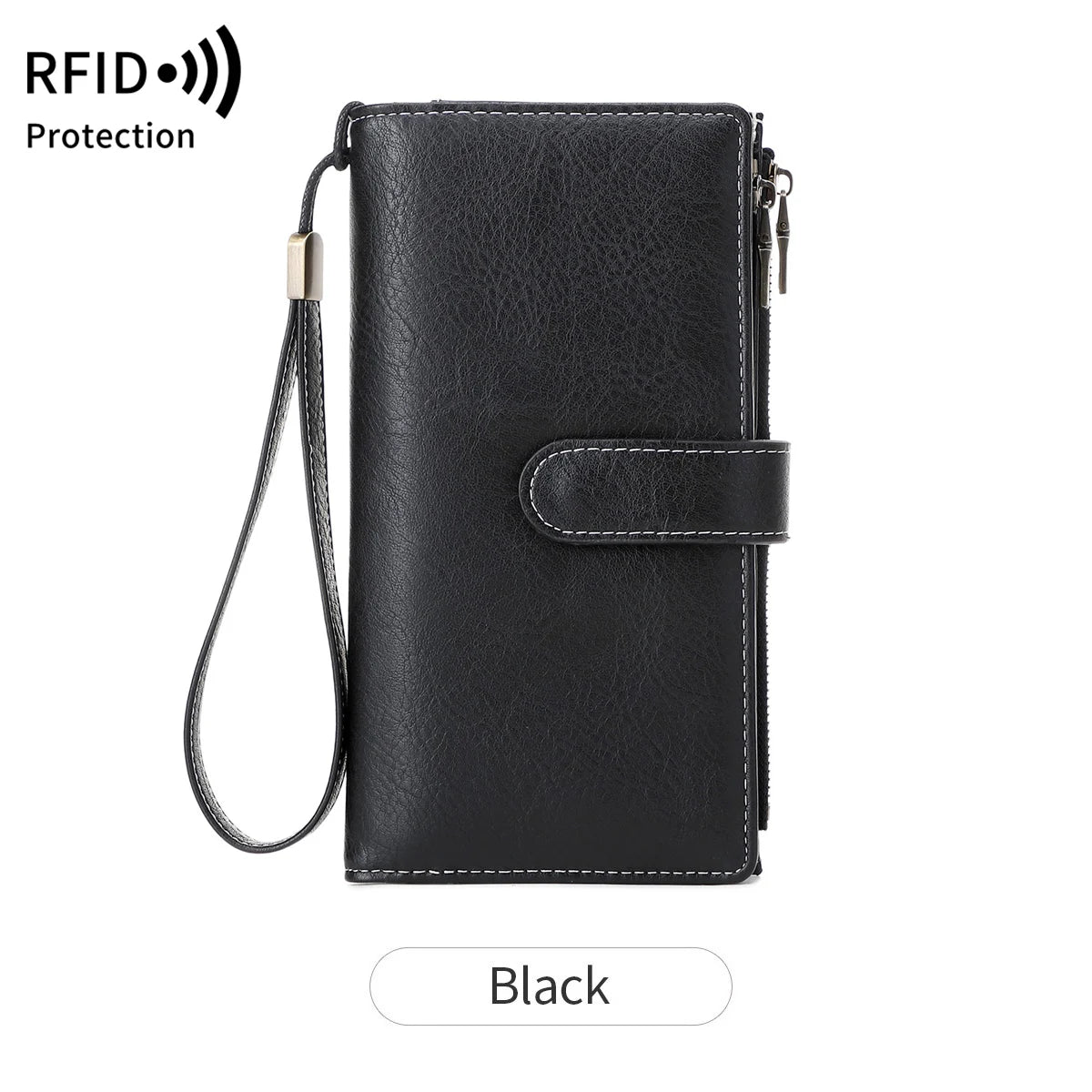 Vintage RFID-Blocking Long Wallet with Wristlet Strap