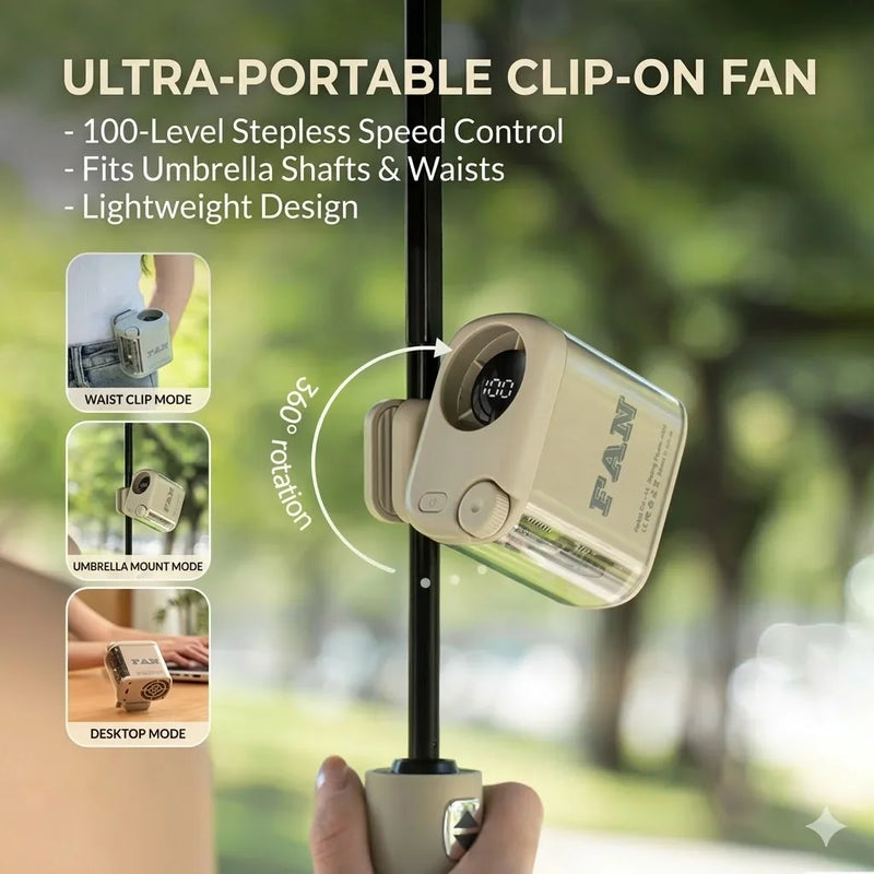 Portable 360° Clip-On Fan with Digital Display