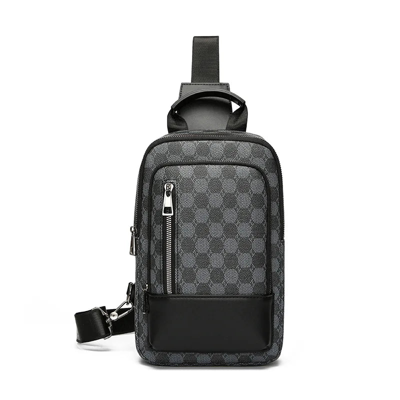Men's Waterproof PU Leather Crossbody Bag with Geometric Pattern