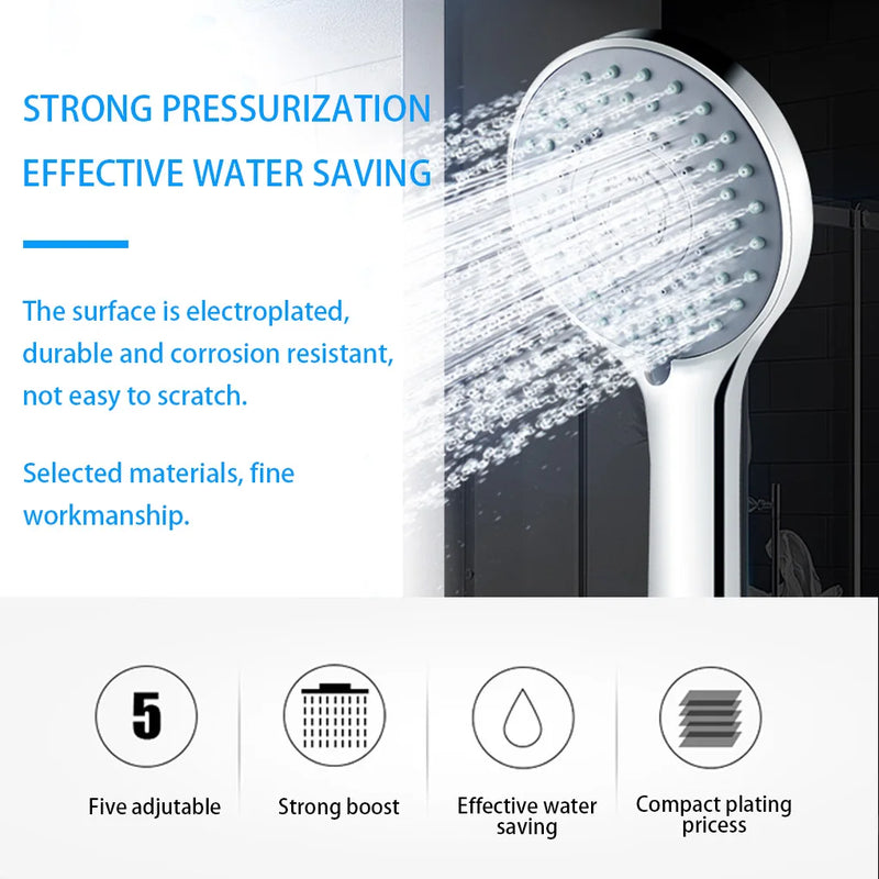 5-Mode Chrome Shower Head with Hose & Bracket