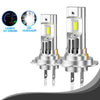 A pair of plug-and-play LED headlight bulbs shown with diagnostic indicators for no errors.