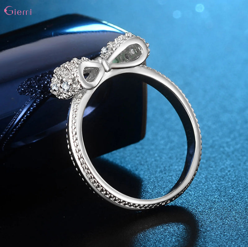 925 Sterling Silver Bowknot Ring with Cubic Zirconia