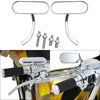 A set of universal chrome black motorcycle side rear view mirrors shown in detail.
