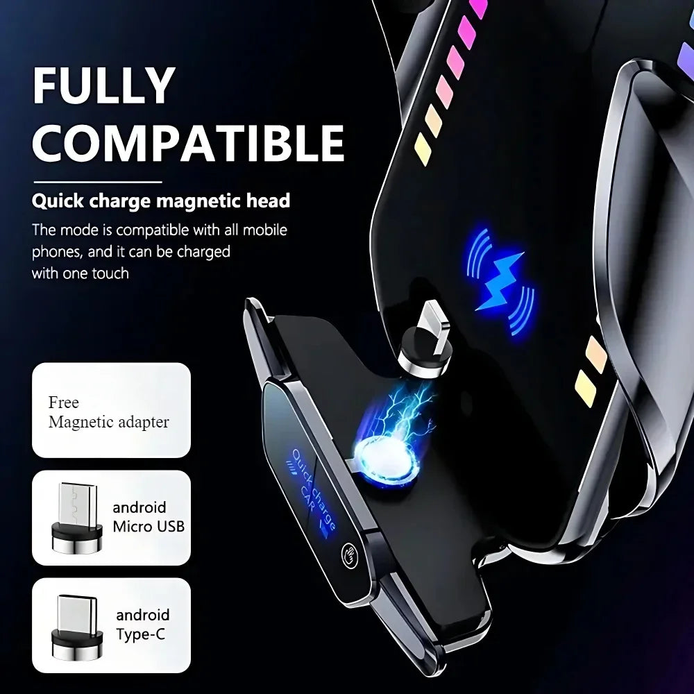RGB Wireless Car Charger Mount for Vents and Dashboard