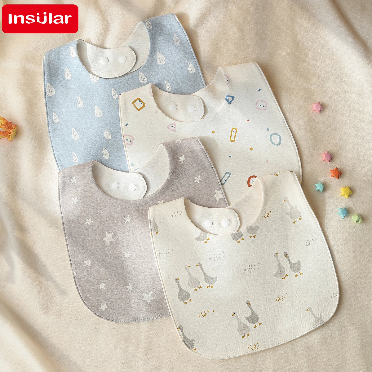 Soft Cotton Baby Bibs with Waterproof Backing (3-Layer, U-Shaped)