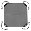 A square, black mesh cover for an outdoor AC unit, featuring flexible wires for connection.