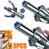 Three heavy-duty metal grease gun couplers and fittings shown in various angles