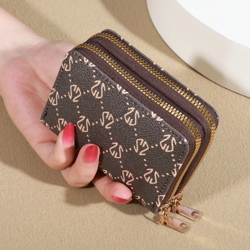 Vintage Zippered Card Holder Wallet with Coin Pocket