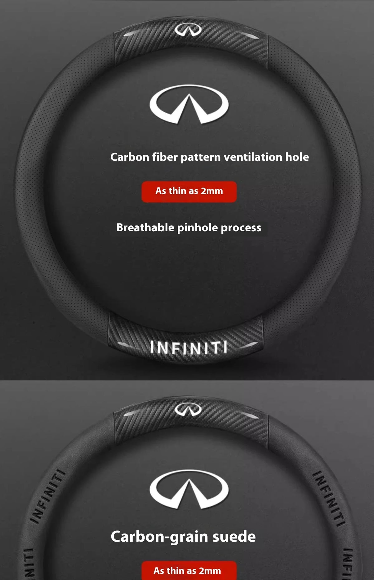Carbon Fiber Leather Steering Wheel Cover for Infiniti Models