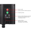 A black control box for solar powered LED string lights showing power status and lighting modes.
