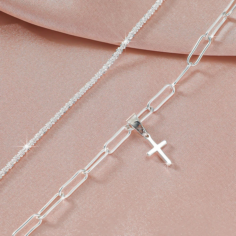Dainty CZ Anklet with Layered Chain Design