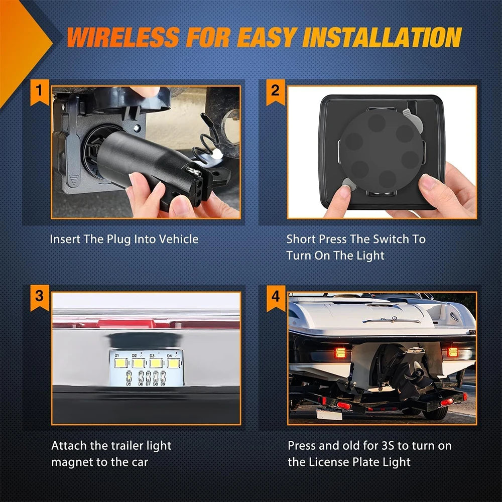 Instructions for installing magnetic wireless LED trailer lights on a vehicle.