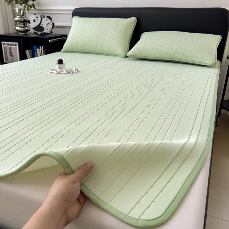 Ice Silk Cooling Bed Pad with Pillowcases – Breathable & Soft Summer Bed Mat