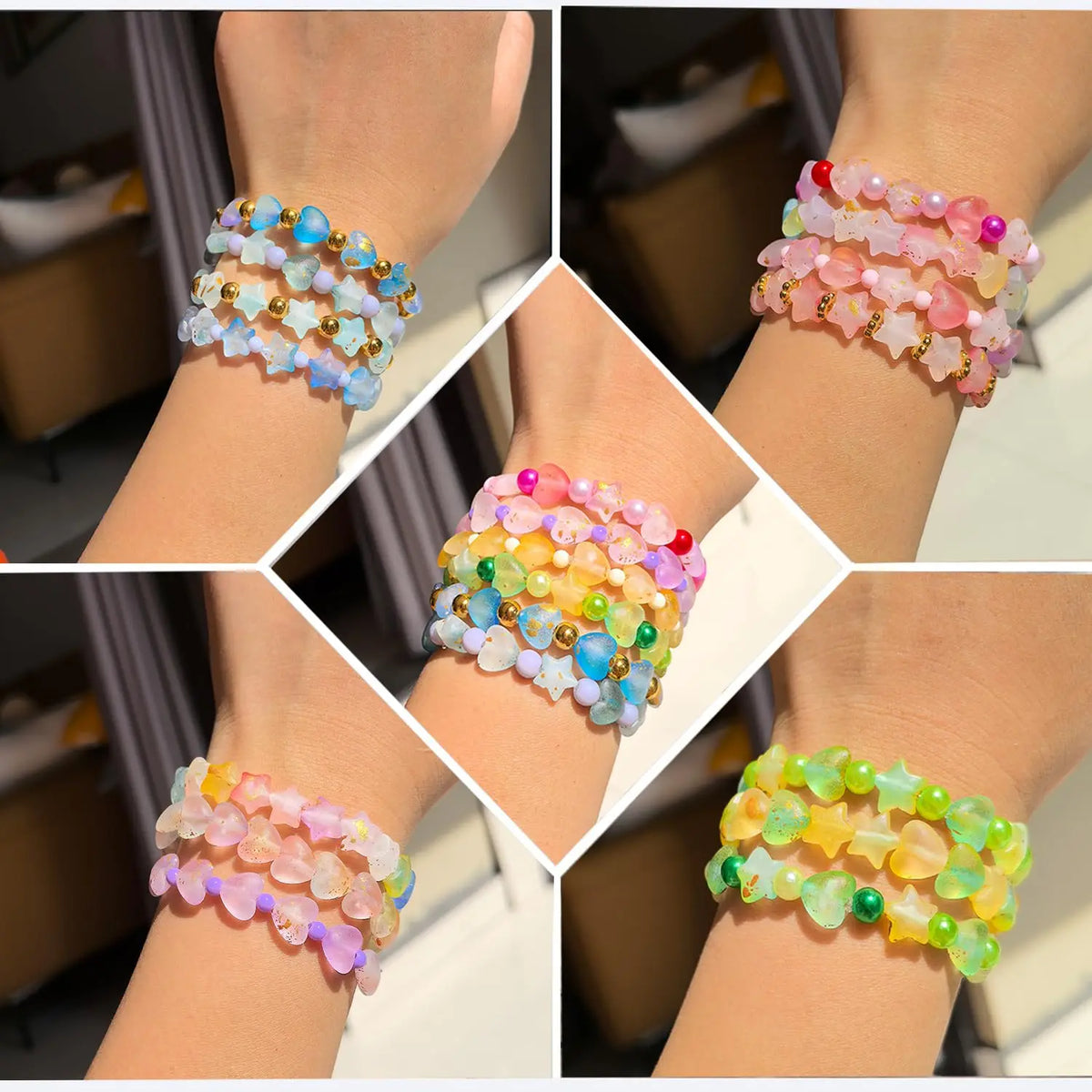 Acrylic Star & Heart Beads Set with Golden Foil Finish