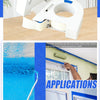 A white professional masking tape applicator tool is shown next to a blue surface, illustrating its applications for masking 