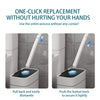 Demonstration of a one-click replacement process for a wall-mounted disposable toilet brush set.
