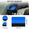 A hand is using a soft felt squeegee tool with a NeoWrap design to apply vinyl wrap or window tint.