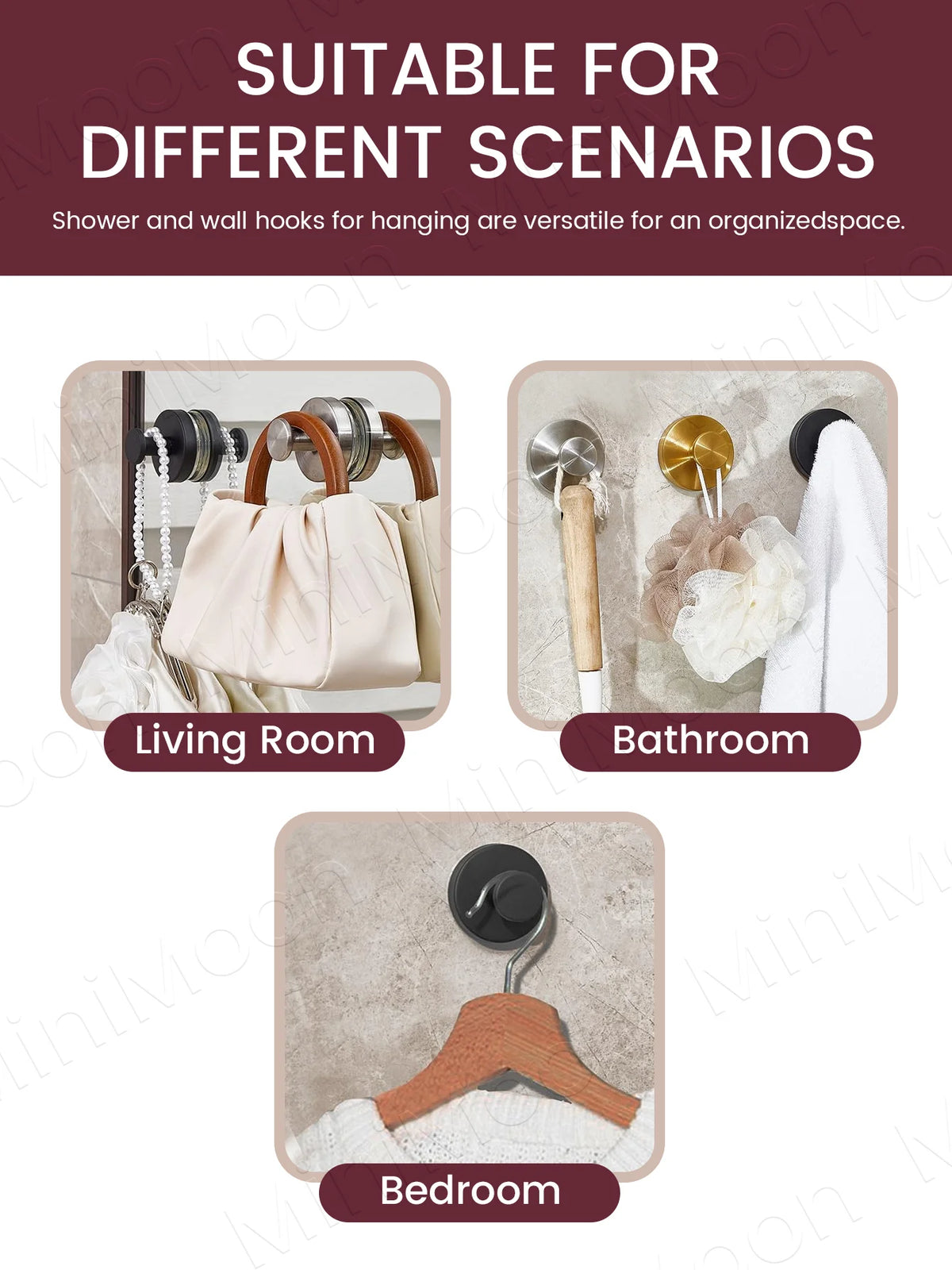 Stainless steel suction cup towel hook for hanging towels in living room, bathroom, and bedroom