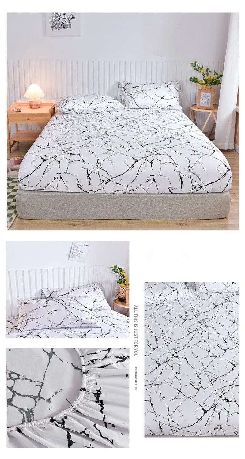 Non-Slip Fitted Sheet with Elastic Edges – Geometric Print, Soft Cotton Feel
