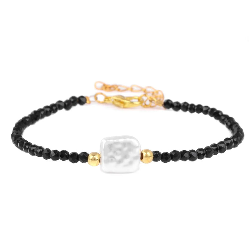 Natural Stone Bead Bracelet with Adjustable Lace-Up Closure