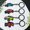 Four different colored Ford Bronco zinc alloy keychains are displayed on a white background.