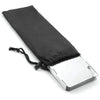 Black adjustable aluminum camping stove windscreen with a silver reflective panel.