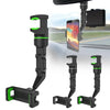 A black phone holder designed to attach to a car's rearview mirror for viewing.