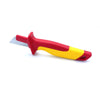 Red and yellow insulated cable stripping knife with a metal blade.