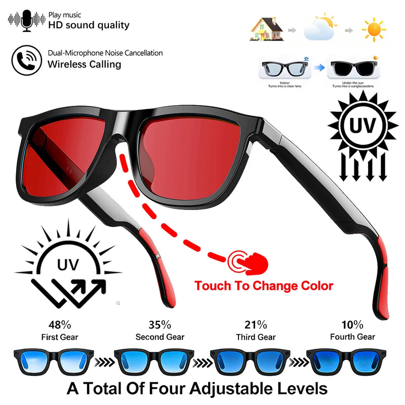 Lunettes audio intelligentes avec verres électrochromiques adaptatifs