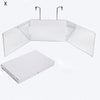 A trifold LED haircut mirror with a reflective surface and mounting hardware.