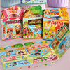 A colorful reusable sticker book for toddlers featuring zoo, farm, and princess themes.