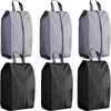 Three foldable nylon shoe storage bags in gray and black, shown from the front.
