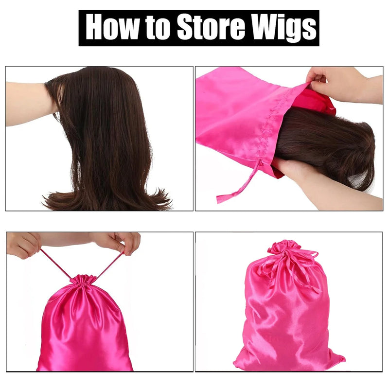 Satin Wig Storage Bags with Drawstring Closure