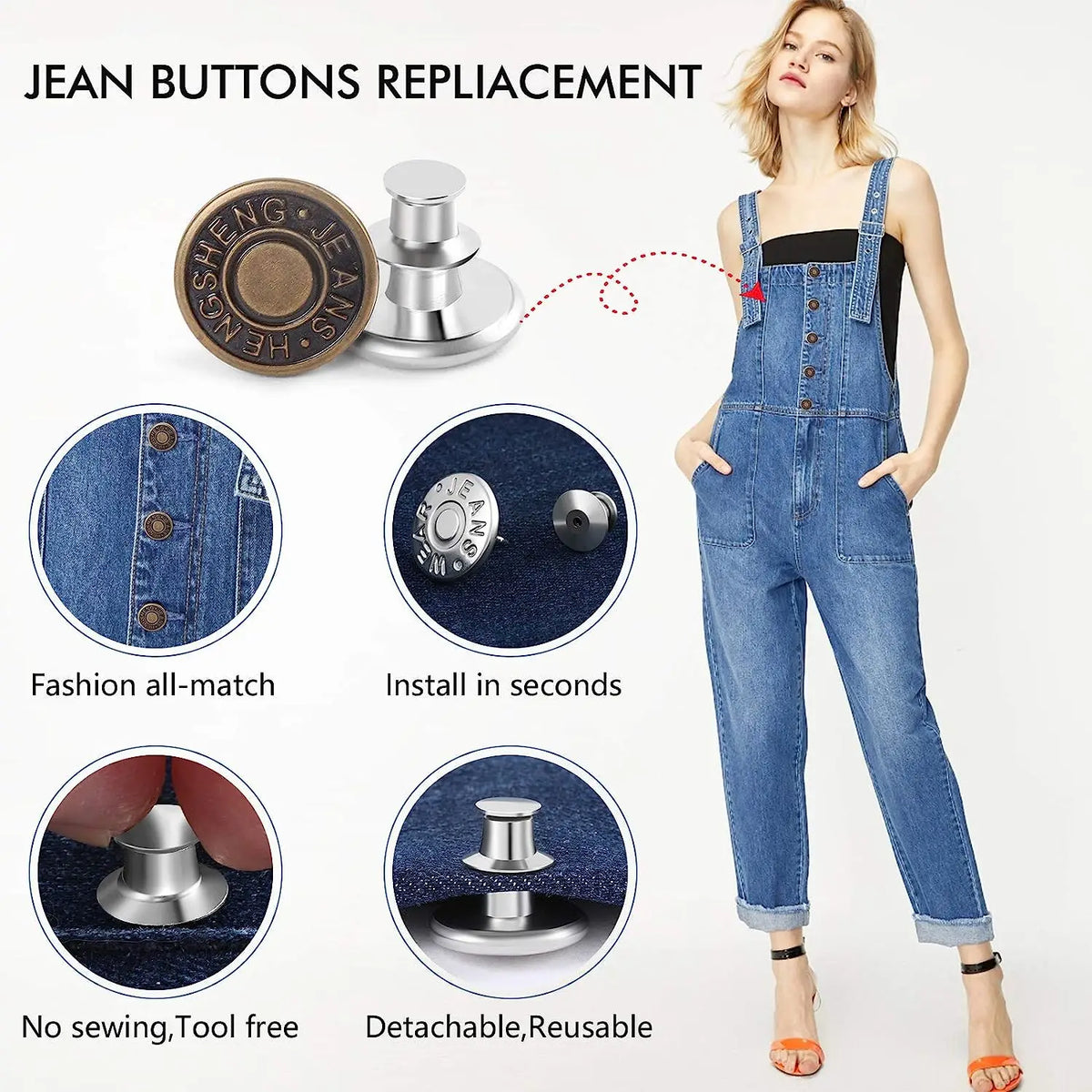 No-Sew Adjustable Jeans Button Pins for Waist Tightening and Decoration