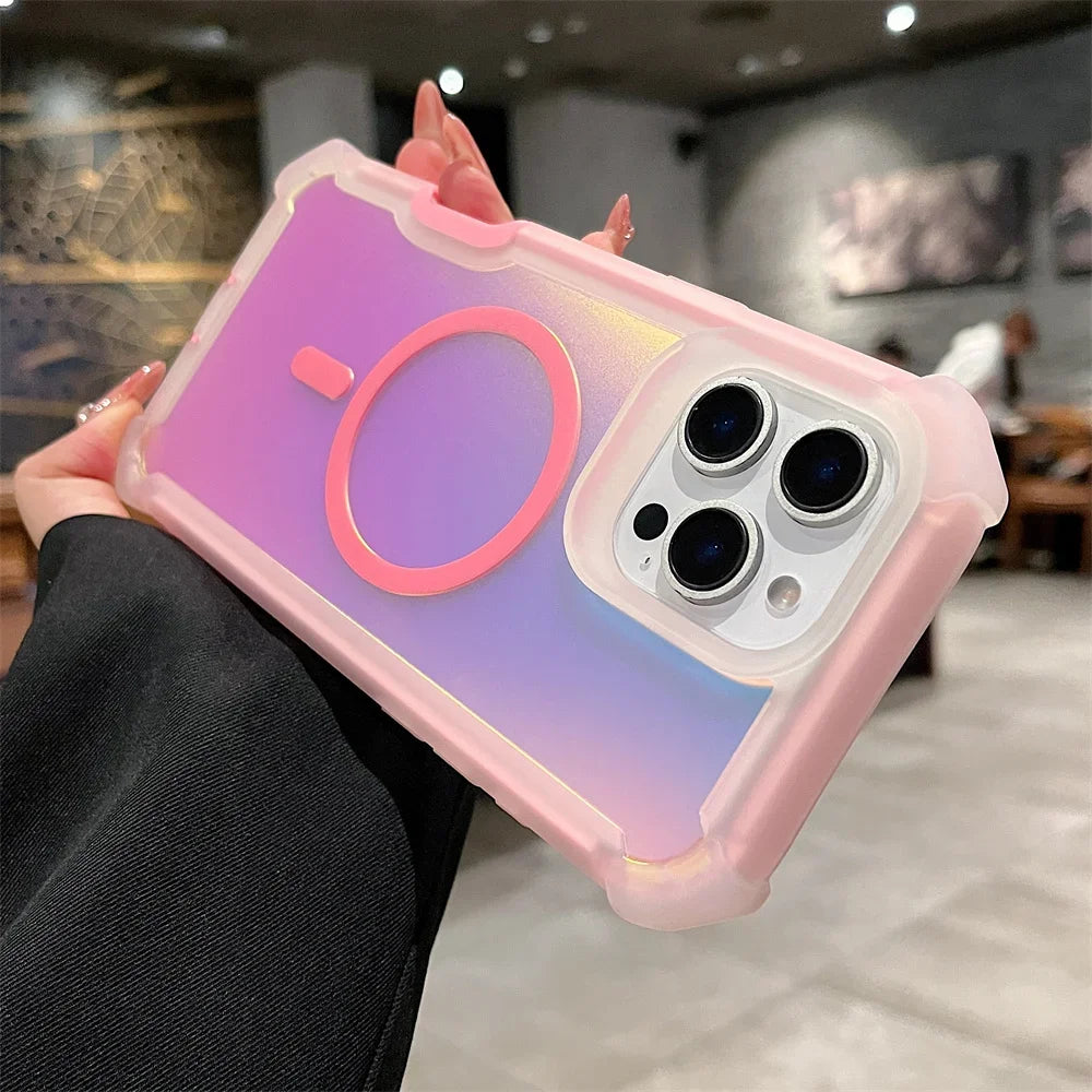 Laser Dazzling Magnetic Armor Case for iPhone with Dual-Layer Protection