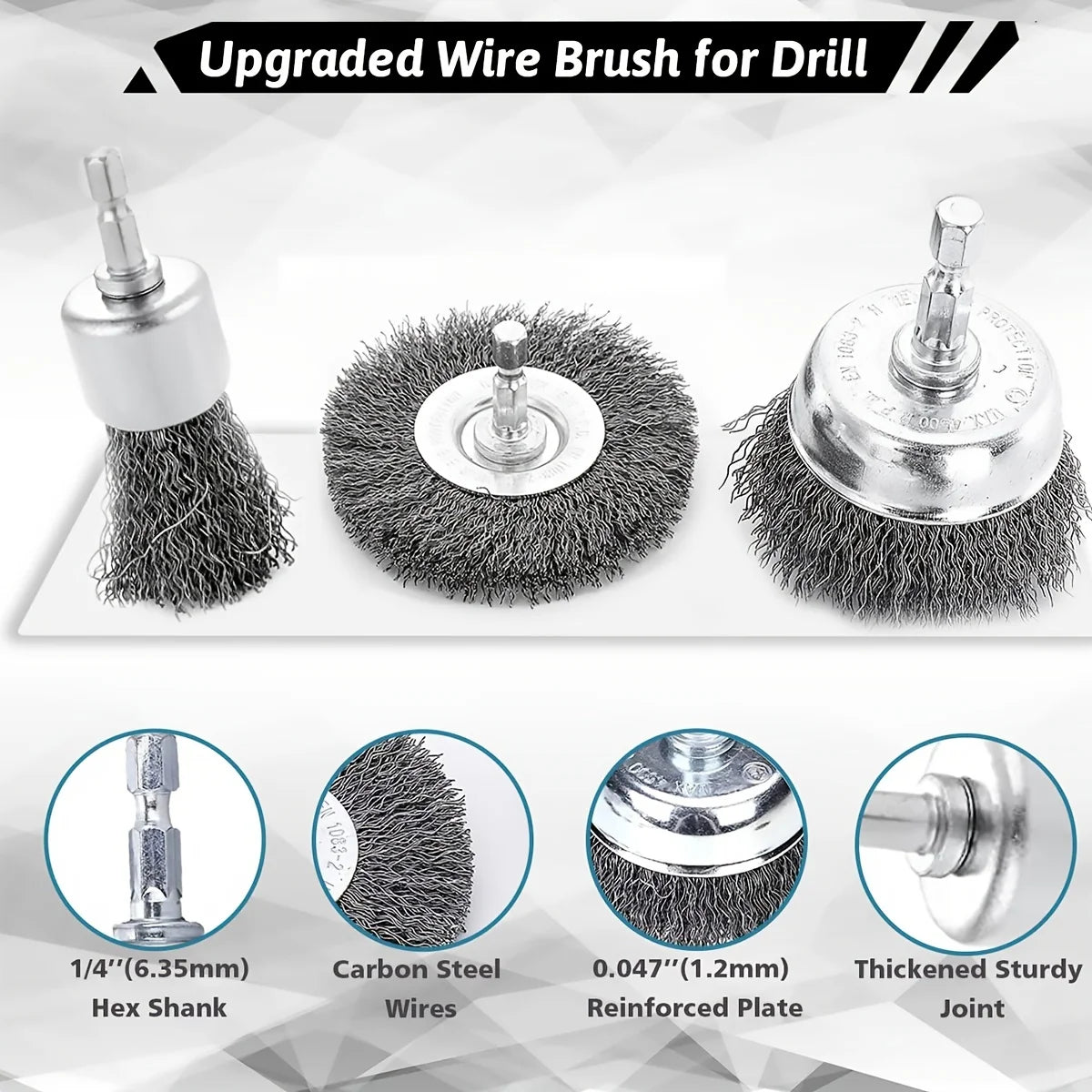 10-Pack Crimped Wire Wheel Brush Set with 1/4" Hex Shanks for Drills