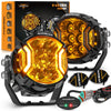 A set of Auxbeam V-Ultra series LED driving lights featuring amber DRL and side shooter functions.