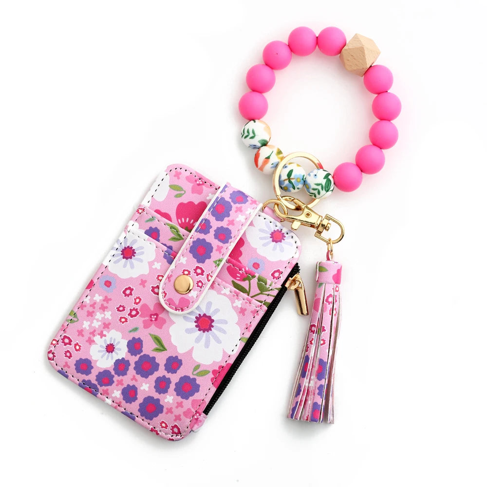 Floral Print PU Leather Wristlet Wallet with Card Holder