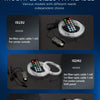 Multiple sizes of RGB Music-Sync Car Interior LED Light Strips with remote control cables shown for different consoles