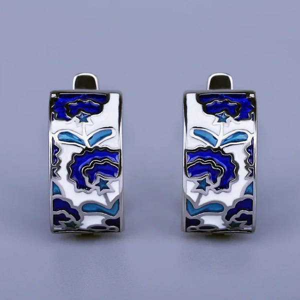 Pendientes de Tuerca Flor Azul Clásica