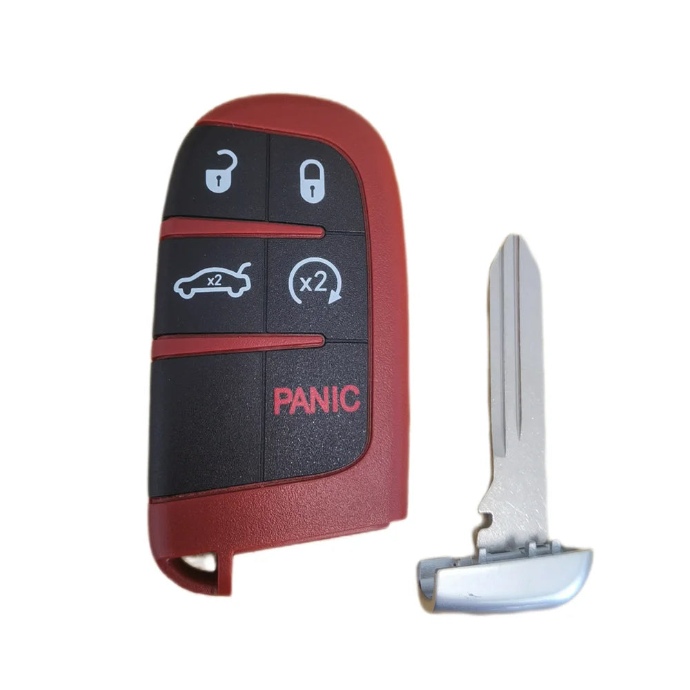 A red and black key fob shell replacement with a blade and emblem.