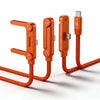 Orange USB-C fast charging cable with a foldable phone stand attachment.