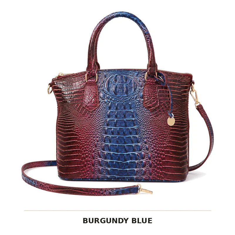 Vintage Croc-Embossed Structured Satchel Handbag