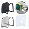 Stainless steel wall-mounted sponge holder with drain in black, silver, and white finishes.