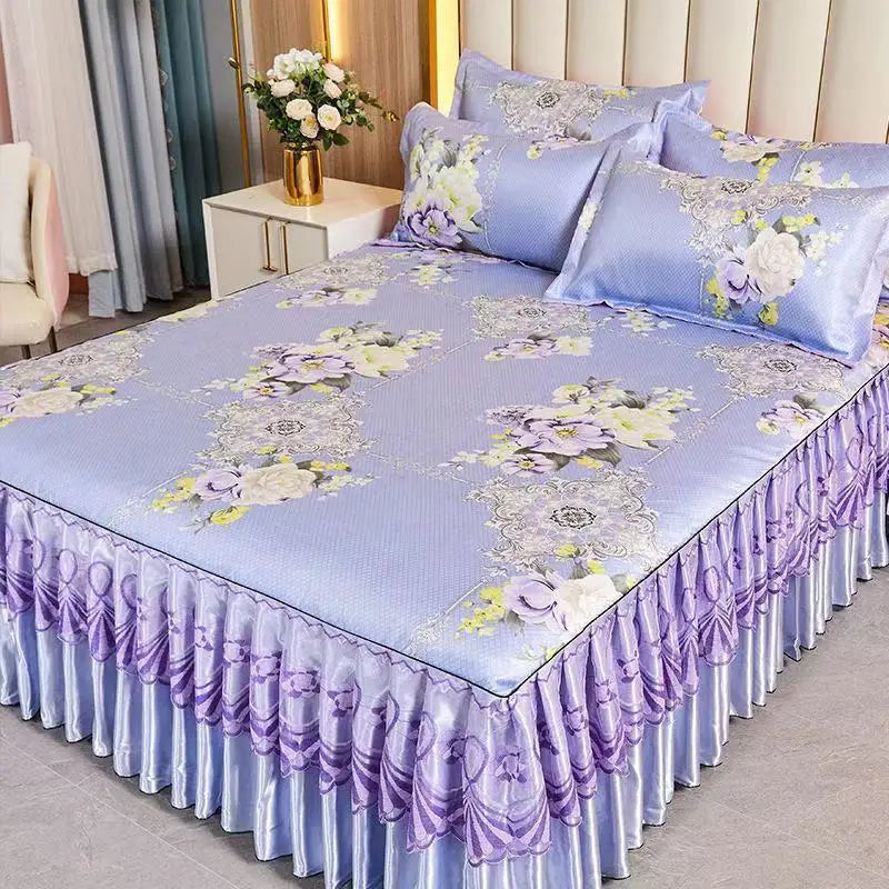 4-Piece Royal Blue Bedding Set with Bed Skirt and Pillow Covers