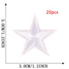 A white star embroidery patch is shown against a grid, with dimensions of 3.0cm or 1.2inch.