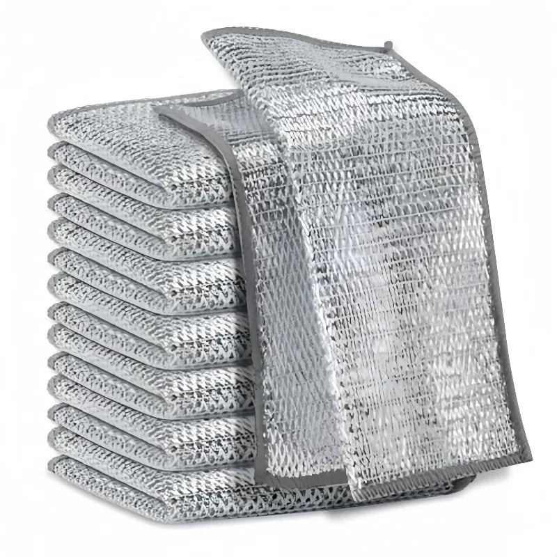 A stack of two double-sided kitchen cleaning cloths in silver gray