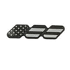A set of three 3D tri-color grille emblem stickers featuring American flags and black and white stripes.
